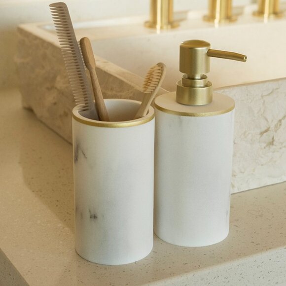 NEW Sunday Citizen Bath Set - holder and dispenser faux marble NIB - Picture 1 of 6